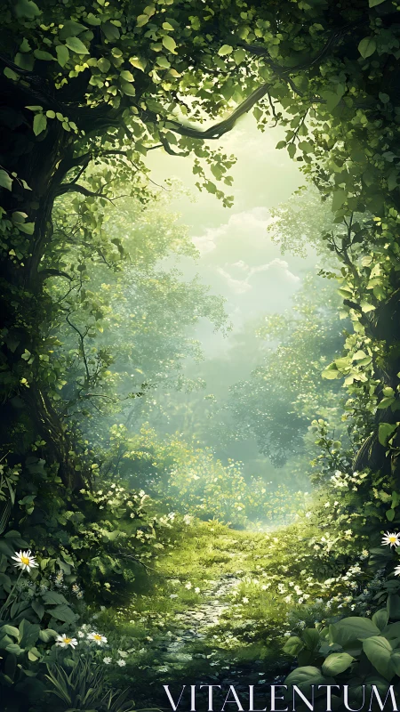 Forest canopy opening: translucent foliage tunnel with dappled light penetration analysis