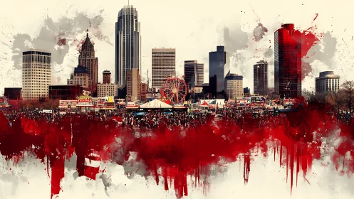 City carnival skyline splashed with bold red energy.