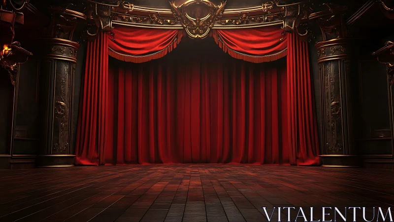 Velvet curtain hush in a gilded, expectant theater dream.