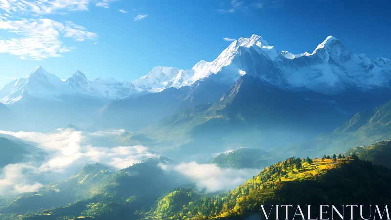 Sunlit terraces dream beneath towering alpine giants.