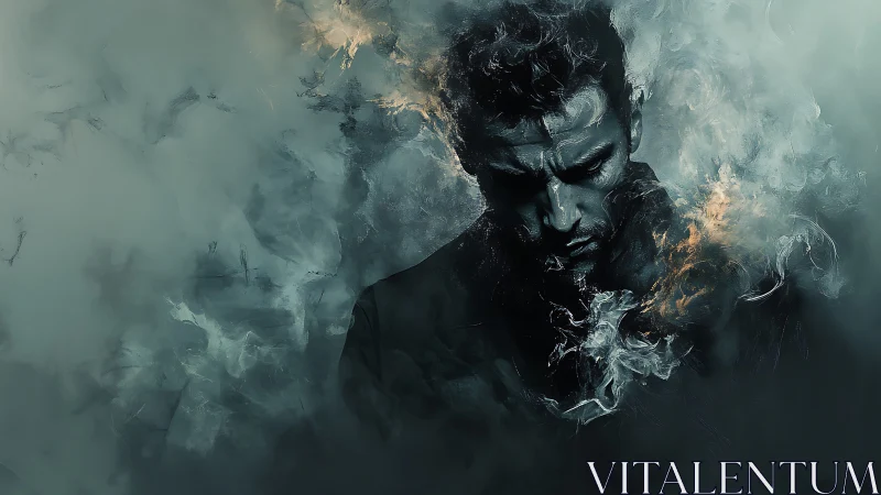 Smoke-burnished thoughts drift loose from a storm-lit mind