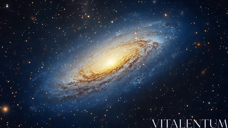 Spiral galaxy with bright yellow core floats in deep space