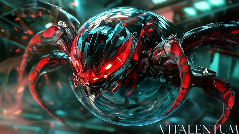 Cybernetic arachnid drone in glossy red chromatic armor.