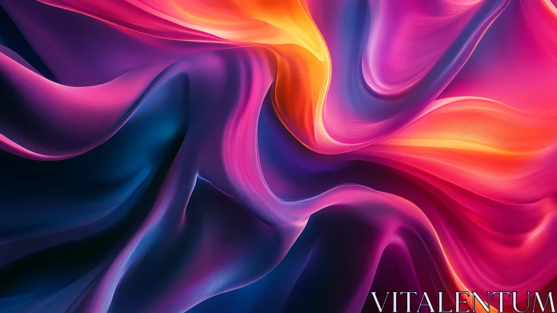 Chromatic silk currents swirl in luminous digital twilight.