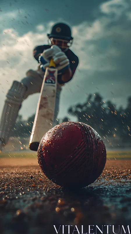Cricket ball storms the frame as batter dives into the strike.