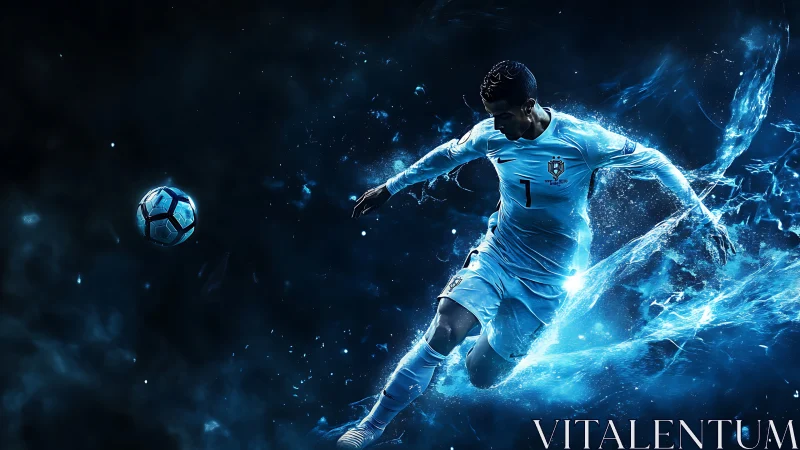 Starlit striker carves a comet trail through liquid neon pitch