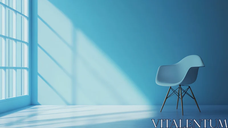 Sunlit blue chair quietly rehearses its geometry of calm