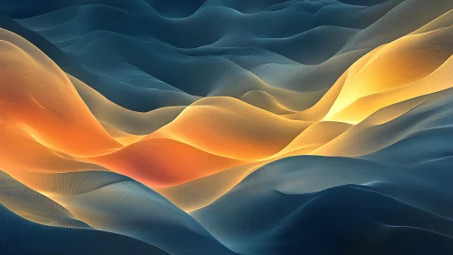 Undulating luminous ribbons form layered abstract digital waves