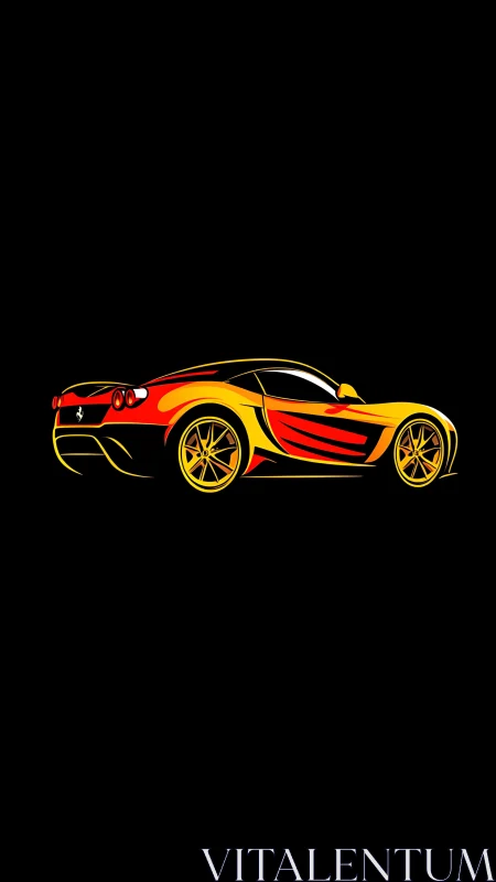 Fiery red and yellow sports car illustration glows on black