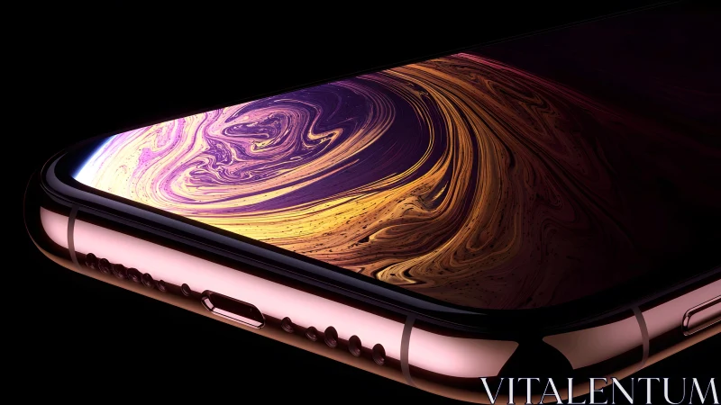 Close-up of modern smartphone with vivid abstract display art.