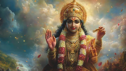 Divine Hindu deity portrait in luminous digital realism.