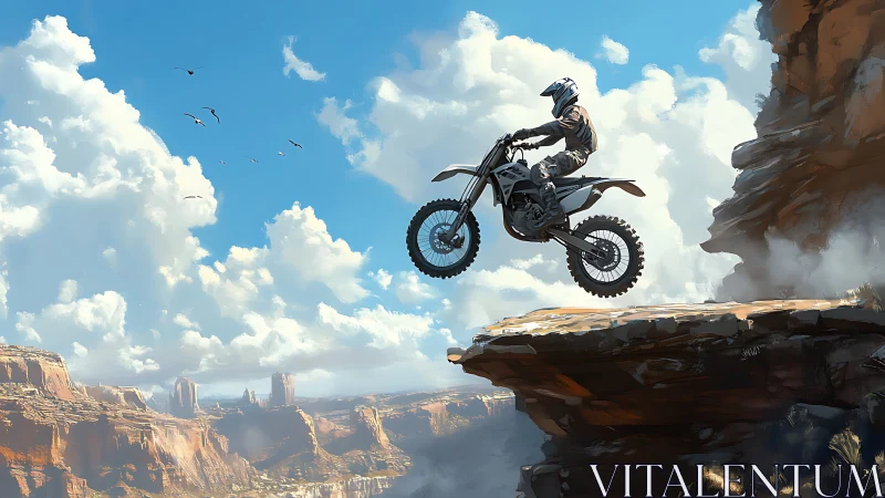 Skyline daredevil on canyon cliff, chasing high-altitude courage.