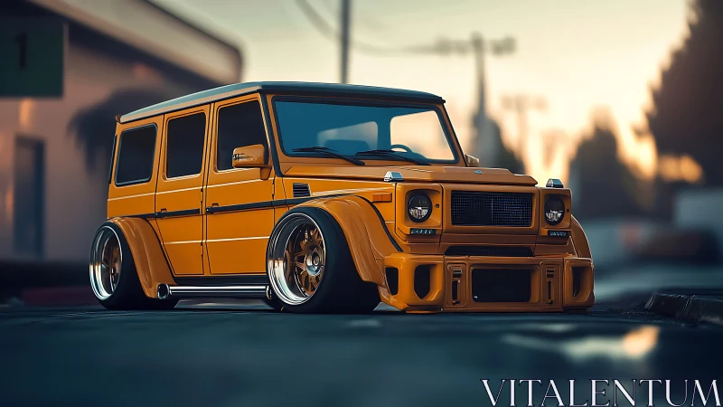 Sunset-slammed orange SUV posing like a streetside beast.