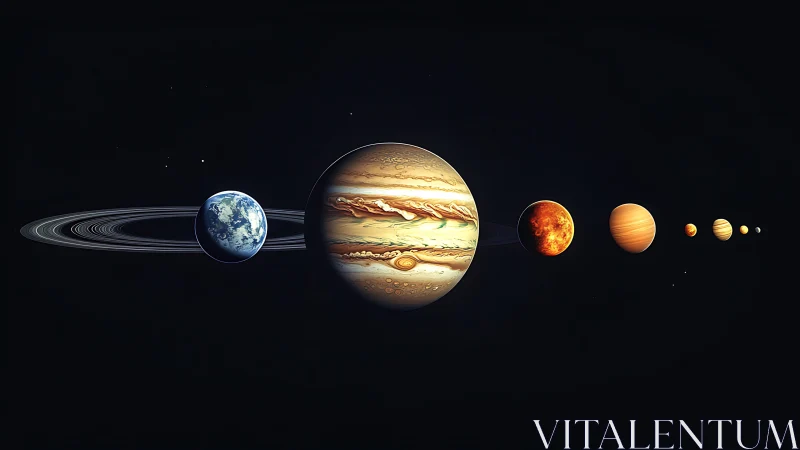 Solar system planets aligned in luminous deep space view