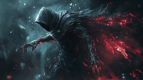 Hooded spectral figure extends clawed arms in swirling mist