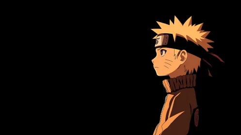 Anime boy in profile gazes ahead against black void.