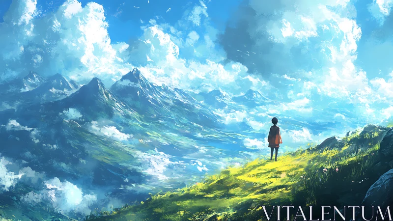 Skyline dreamer on a sunlit ridge above cloud oceans.