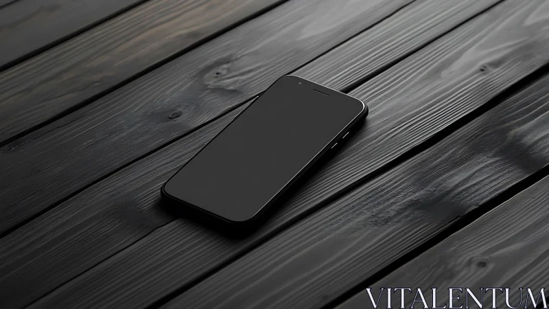 Black smartphone resting on weathered dark wooden planks
