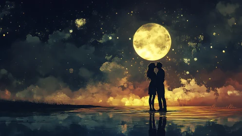 Two Hearts Under the Moon's Golden Glow.