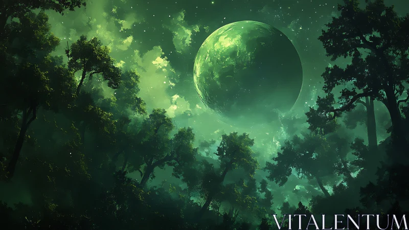 Luminescent Moon Rising Over Enchanted Forest.