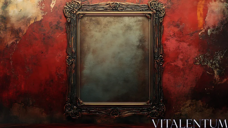 Empty ornate frame quietly devours the crimson wall