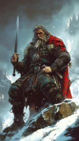 Weathered highland warrior standing strong in the snow.