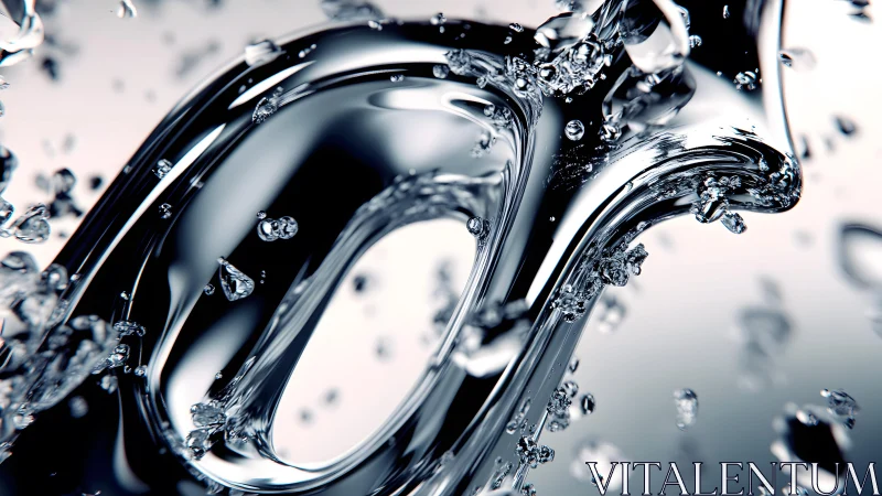 Abstract Macro Image of Flowing Liquid Metal with Water Droplets.