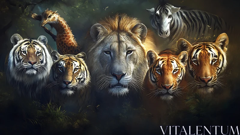 Majestic Wildlife Assembly: Tigers, Lions, and Exotic Animals.