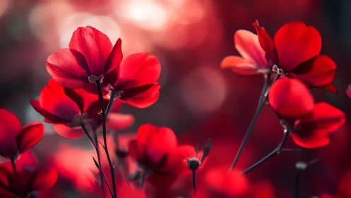 Red Geranium Flowers Illuminated by Backlighting Through Selective Focus Photography
