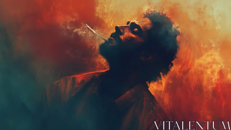 Smoky sunset portrait wrapped in fiery, dreamlike color.