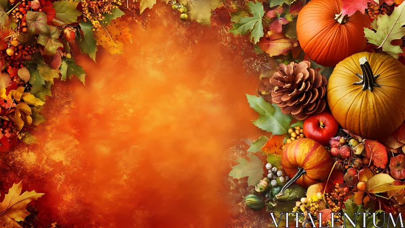Autumn harvest border frames warm textured orange background