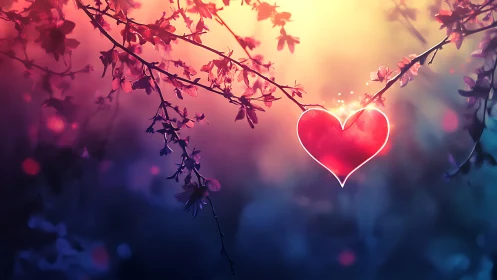 Glowing Heart Among Twilight Branches.