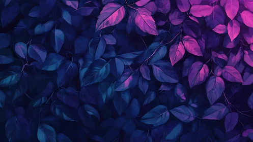 Neon duotone foliage forms dense abstract botanical tapestry