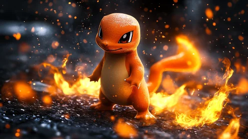 Charmander Rises Through Fiery Flames and Sparks