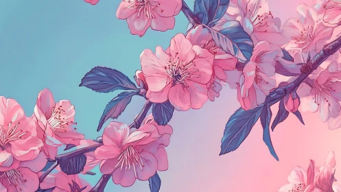 Blossom-laced branches drifting across a pastel spring sky.