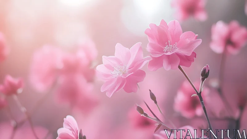 Pink Garden Flowers in Soft Focus Bloom.