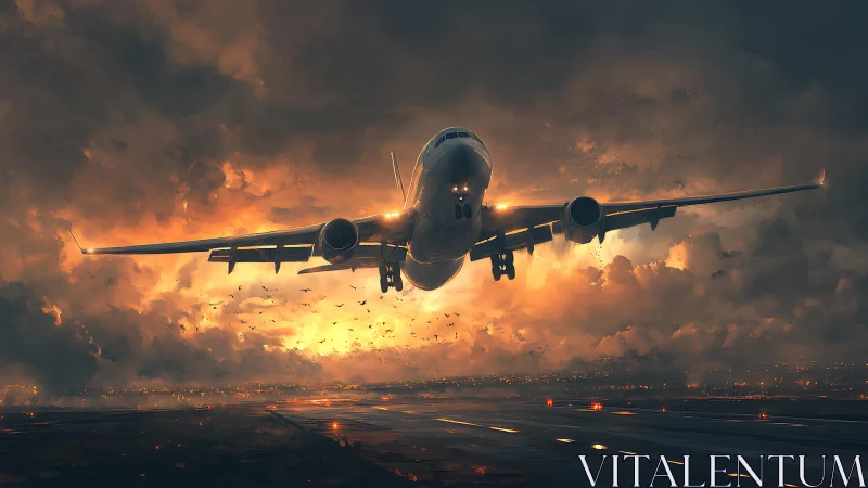 Jetliner claws through molten stormlight to claim the sky