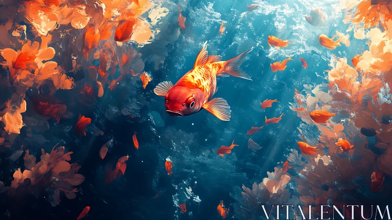 Luminous koi drifting through painterly coral blooms.
