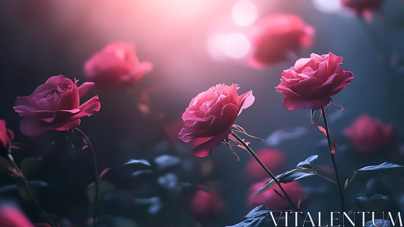Luminous Pink Roses Dance Through Twilight's Velvet Embrace