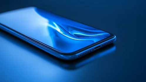 Liquid blue smartphone dreaming in chrome edged silence.