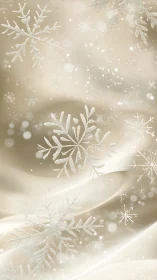 Shimmering snowflake overlay on champagne satin background.