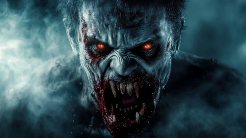 Hyperdetailed vampiric mutant portrait with glowing embers eyes