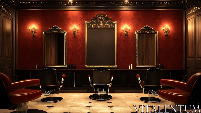 Velvet-walled barbershop throne room for quiet transformations.