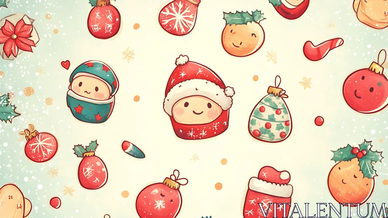 Tiny Christmas faces drift like cheerful constellations