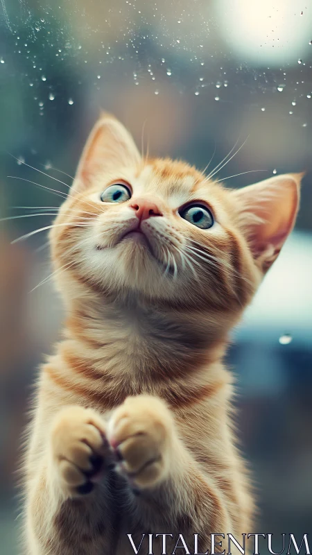 Upward Dreamer: Orange Tabby's Whimsical Wonder.