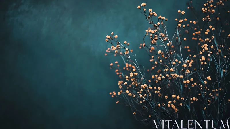 Orange wildflowers against teal gradient background.