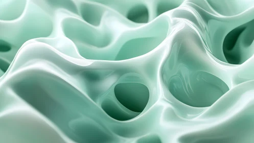 Abstract wavy teal surface with glossy, smooth 3D texture design.