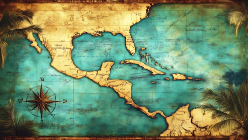 Vintage Caribbean sea chart shows Central America coastline