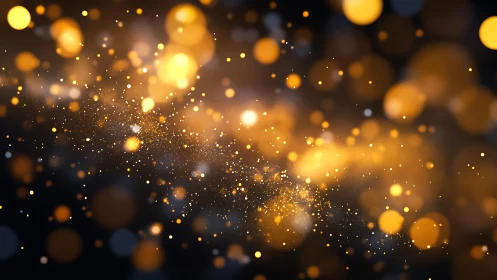 Glowing Golden Bokeh Lights on Dark Abstract Background.