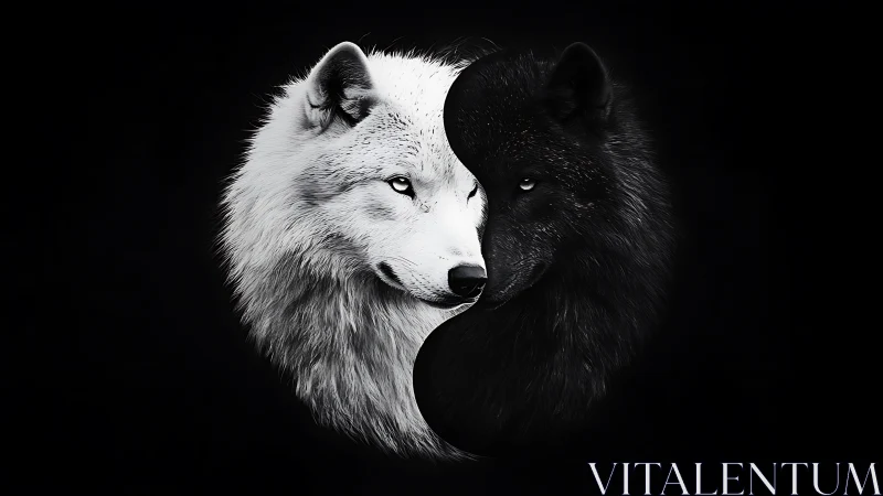 Yin yang wolf duet in stark monochrome symmetry.